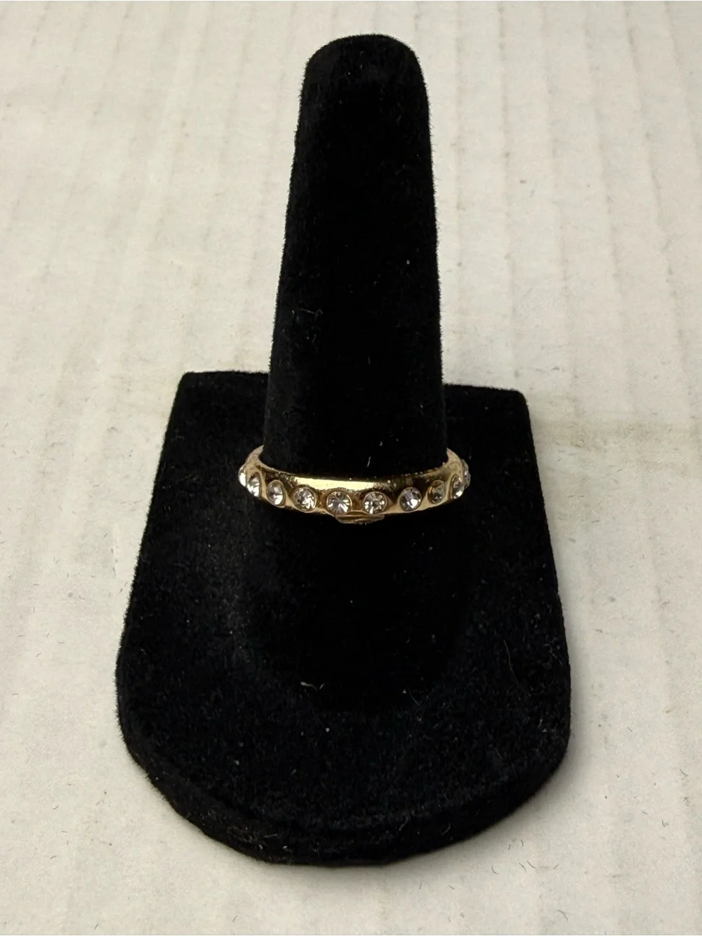 Yellow Gold tone Cubic Zirconia Band Ring with Round White Stones Size 8?